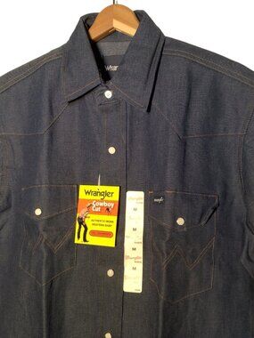 Wrangler Cowboy Cut Western Work Shirt M Blue Denim Pearl Snap Workwear